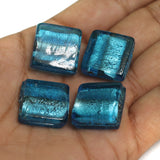 20mm Glass Silver Foil Square Beads