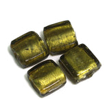 15mm Glass Silver Foil Square Beads